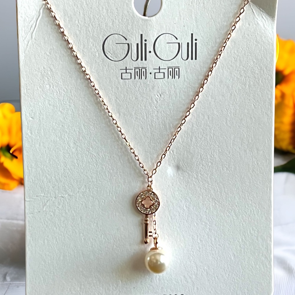 Rose Colored Key and Pearl Necklace